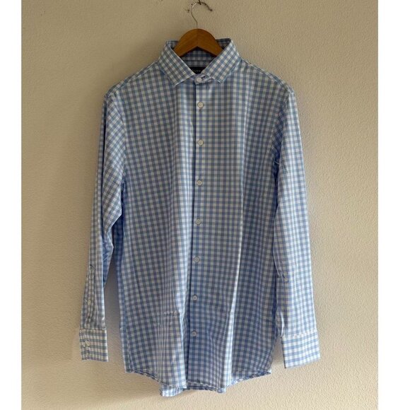 Mizzen+Main Leeward Long Sleeve Dress Shirt in Light Blue Gingham, Size Medium - Picture 4 of 7